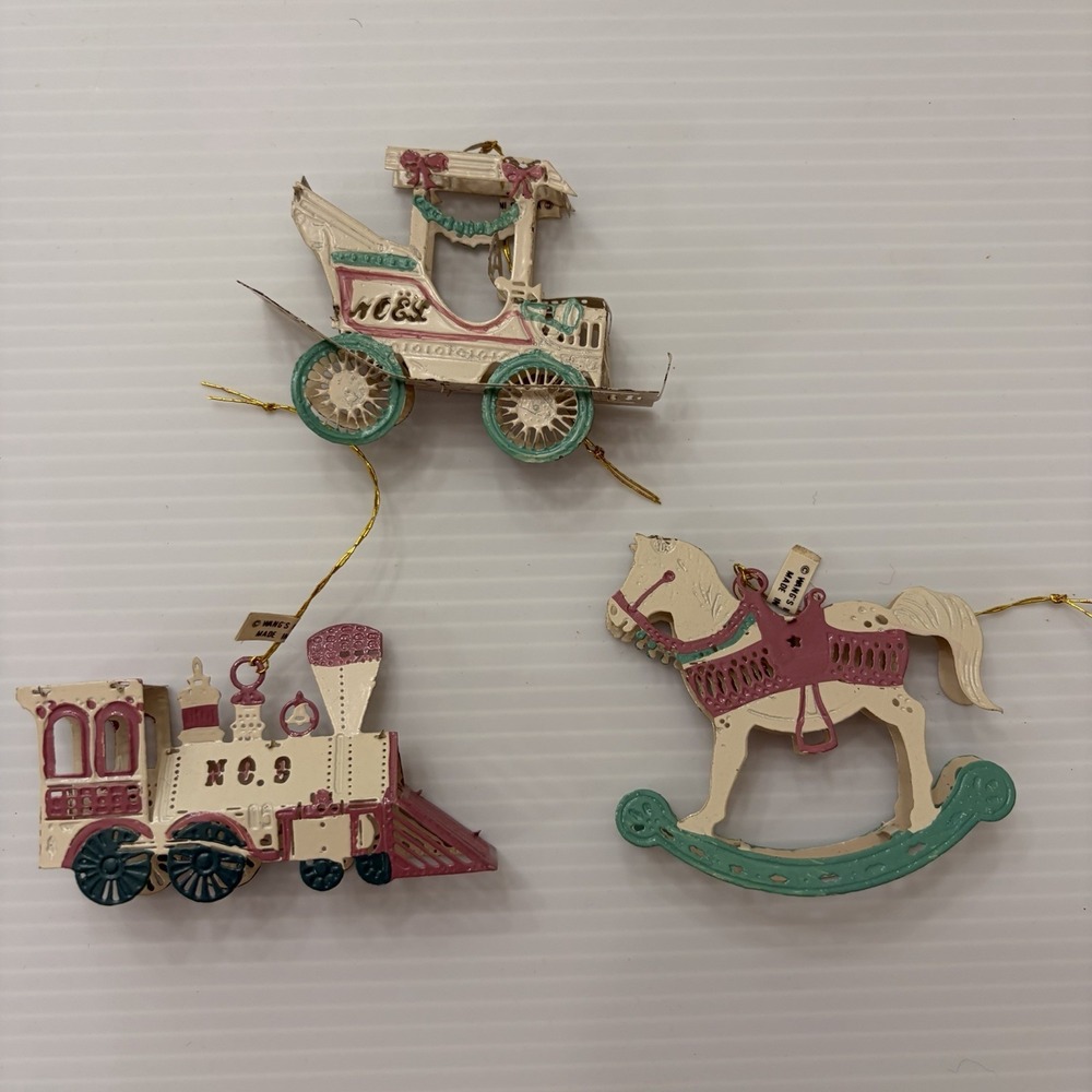 Vintage 1989 Wants International Metal Christmas Ornament Lot Train Carriage